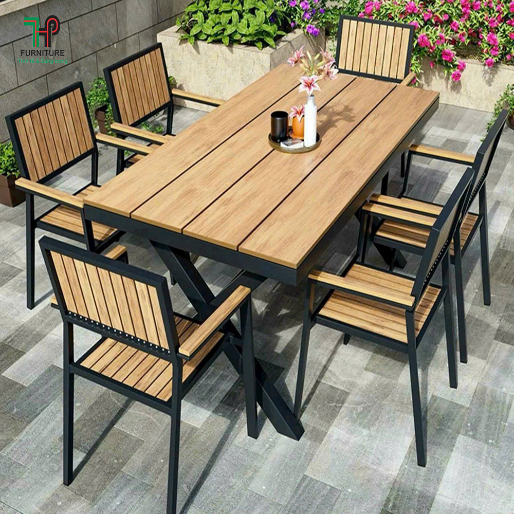 Bàn ghế ngoài trời nan giả gỗ