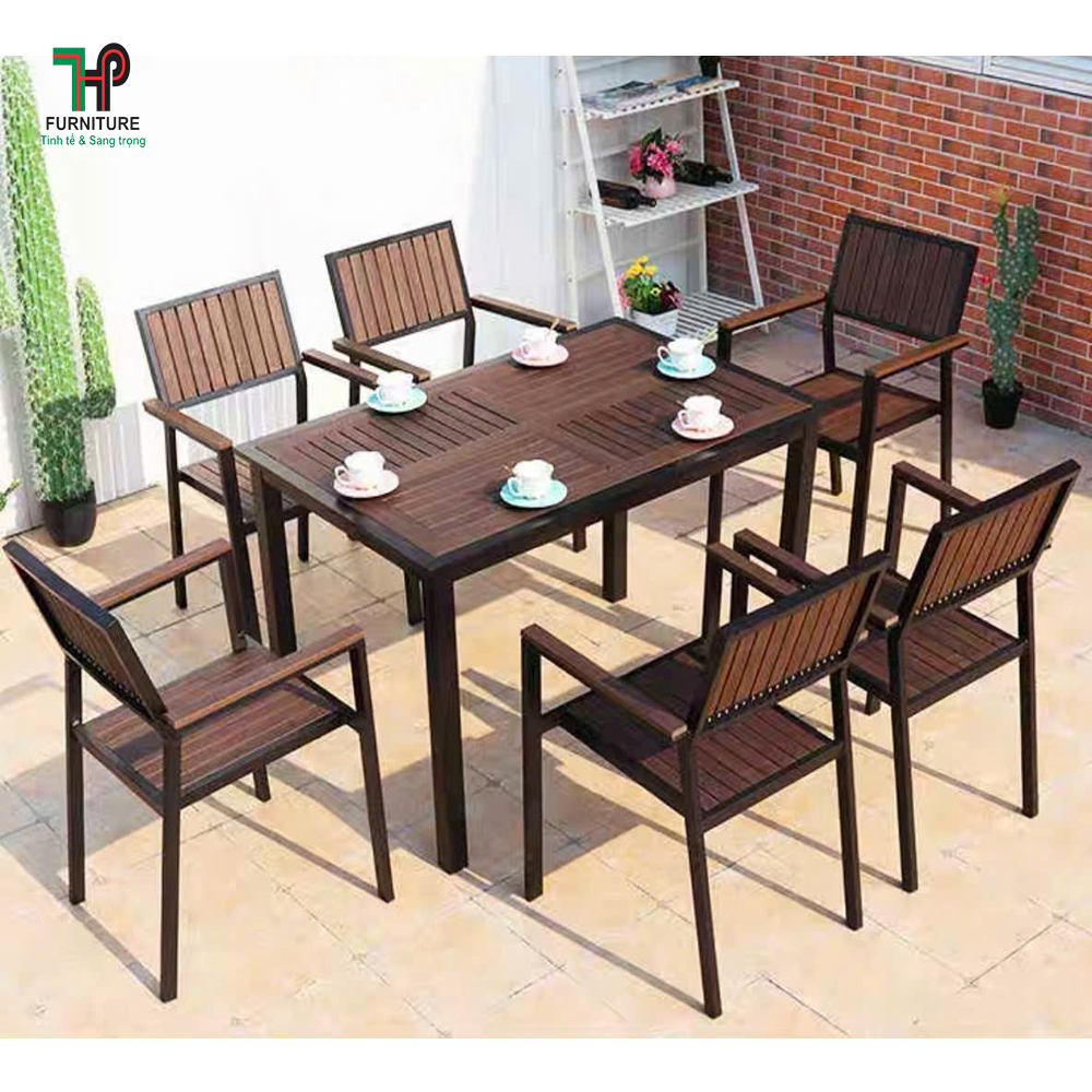 Bộ bàn ghế nan poly wood