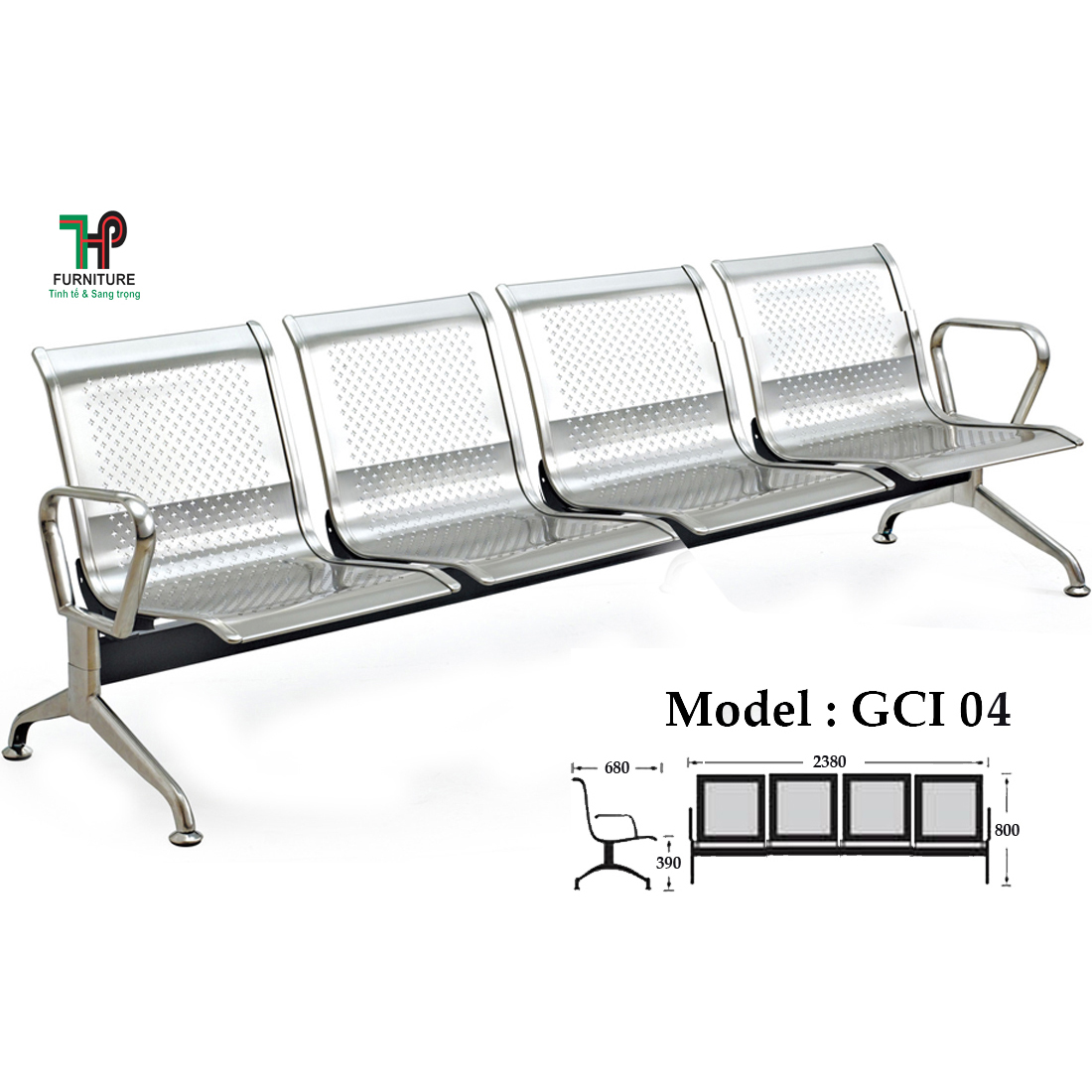 ghế ngồi chờ inox 4 chổ